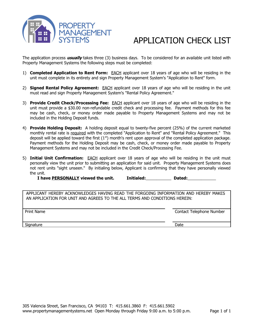 Application Check List