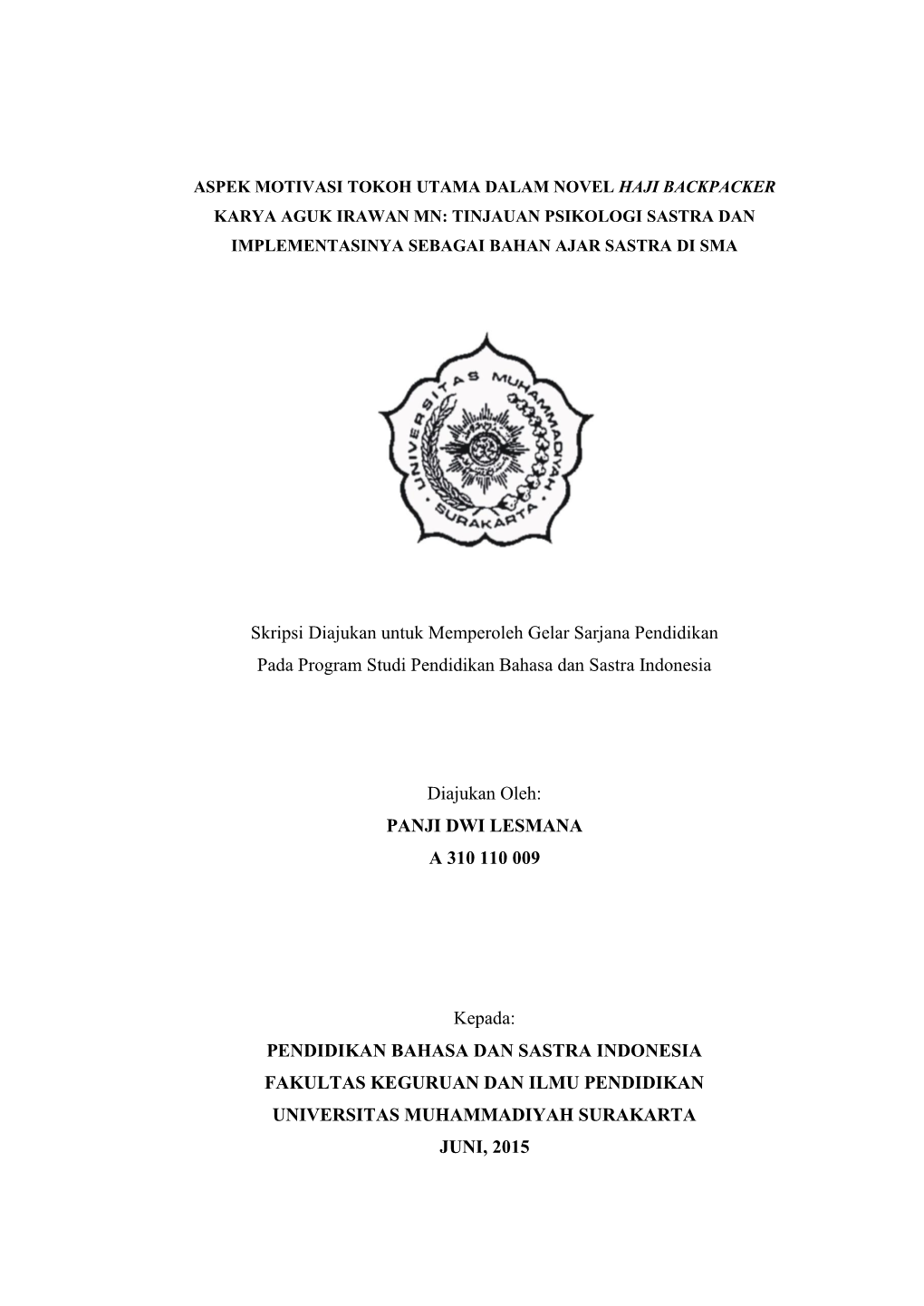 Skripsi Diajukan Untuk Memperoleh Gelar Sarjana Pendidikan Pada Program Studi Pendidikan Bahasa Dan Sastra Indonesia