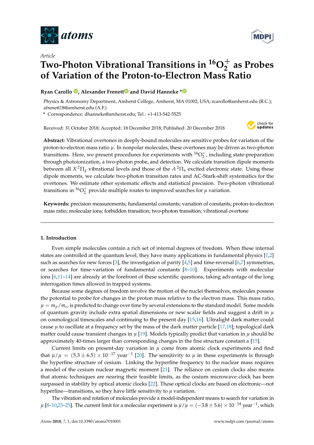 Two-Photon Vibrational Transitions in O As Probes of Variation of the Proton-To-Electron Mass Ratio