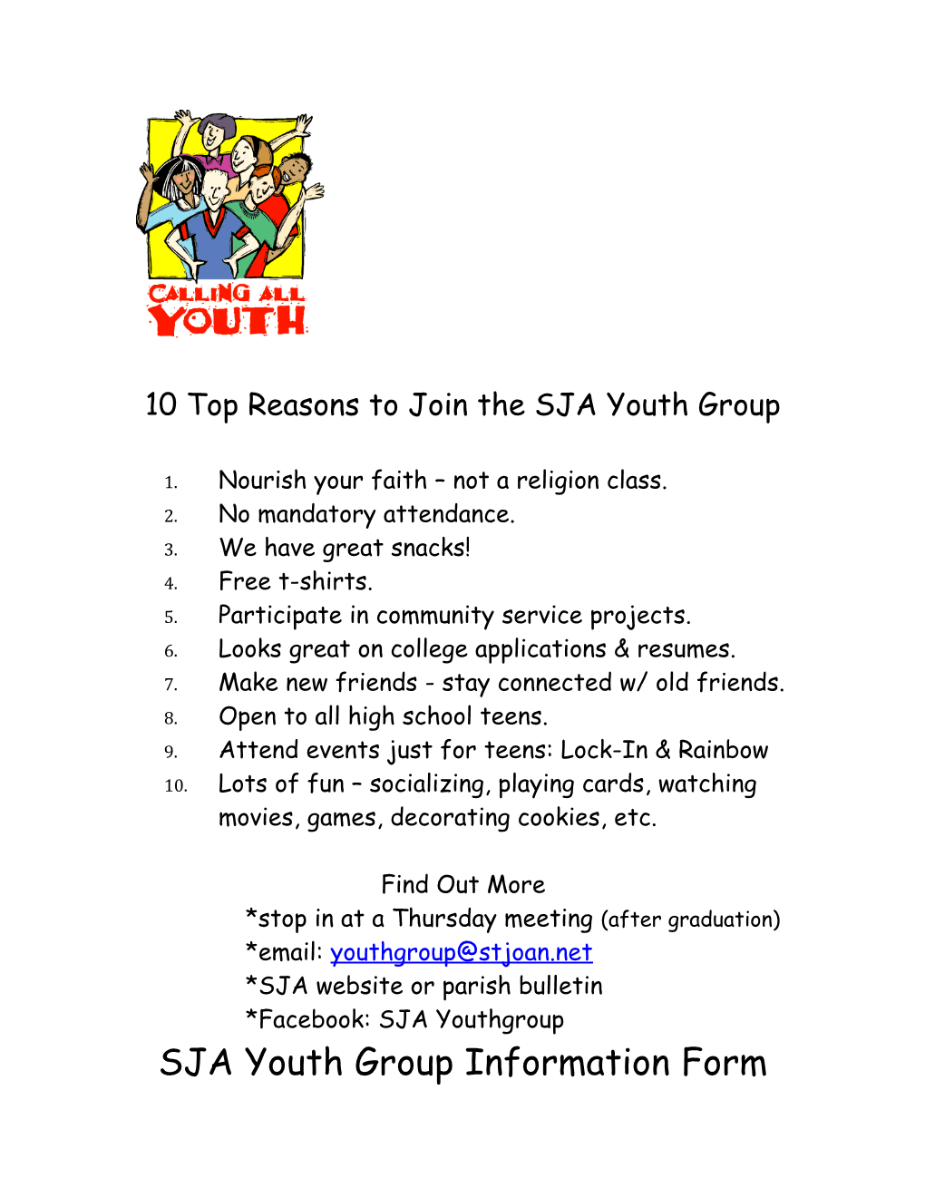 10 Top Reasons to Join the SJA Youth Group