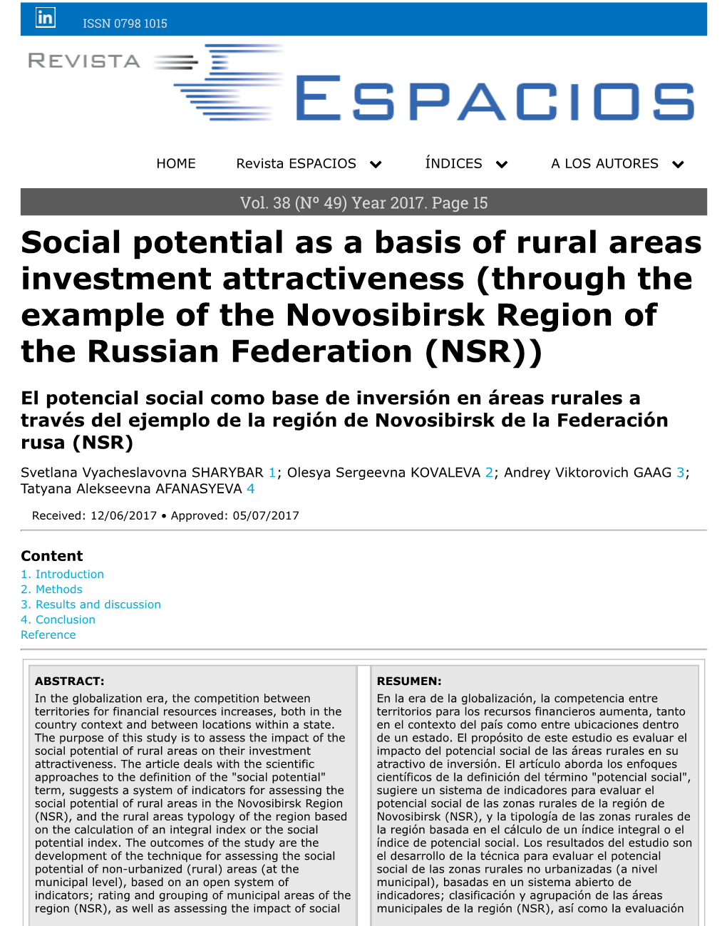 Social Potential As a Basis of Rural Areas Investment Attractiveness (Through the Example of the Novosibirsk Region of the Russian Federation (NSR))