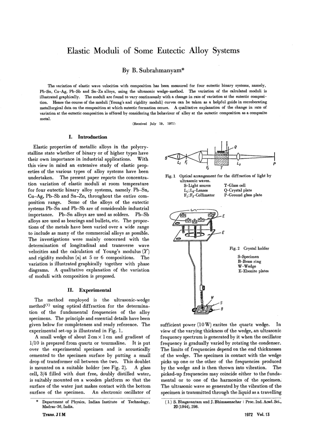 Elastic Moduli of Some Eutectic Alloy Systems