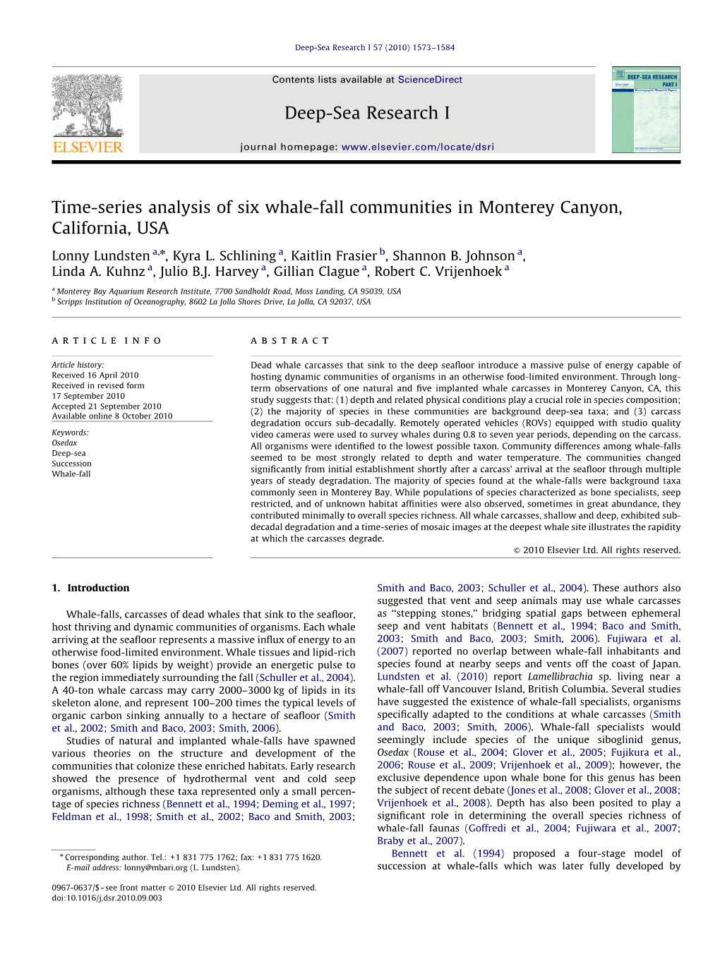 Time-Series Analysis of Six Whale-Fall Communities in Monterey Canyon, California, USA