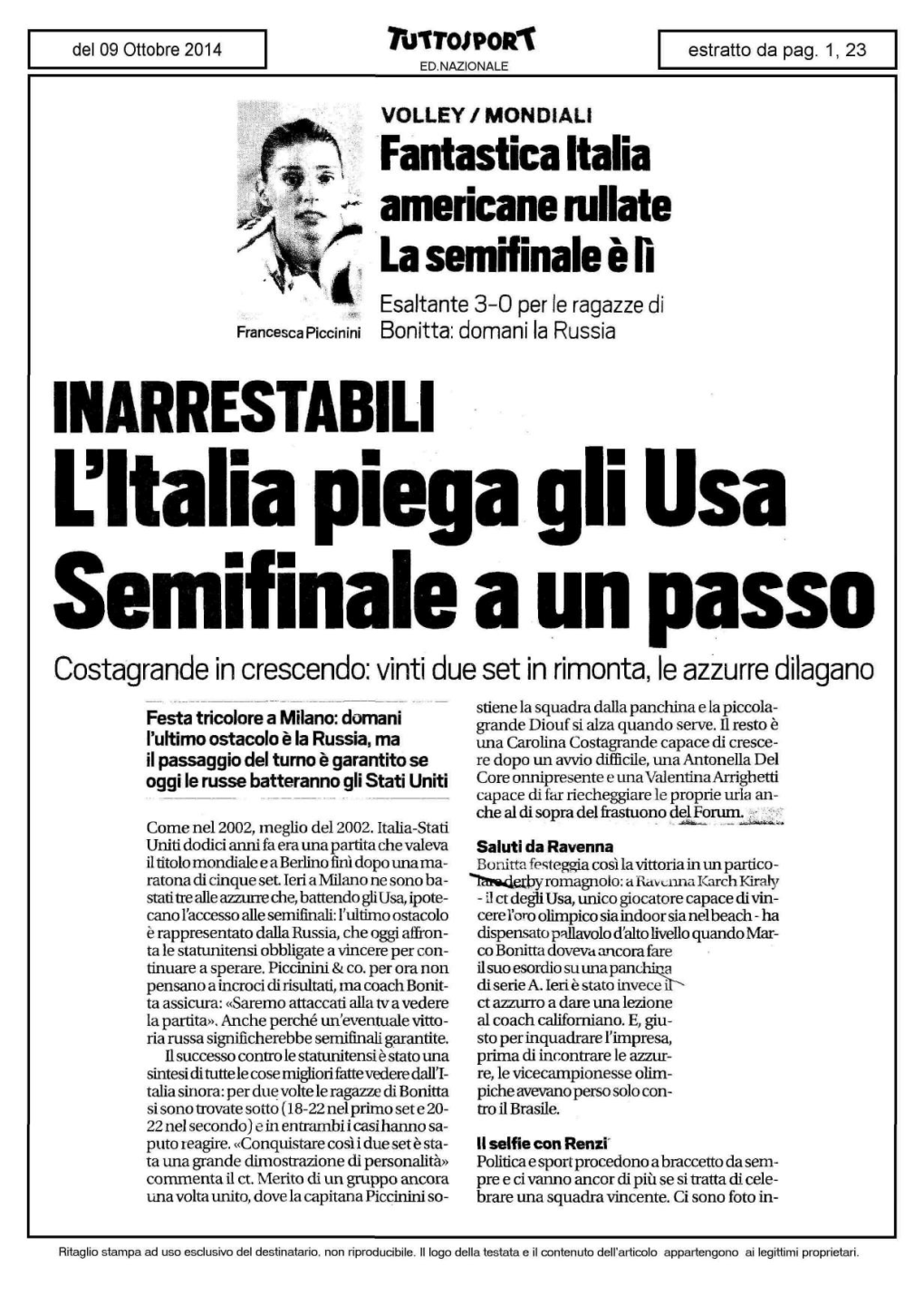 L'italia Piega Gli Usa Semifinale a Un Passo