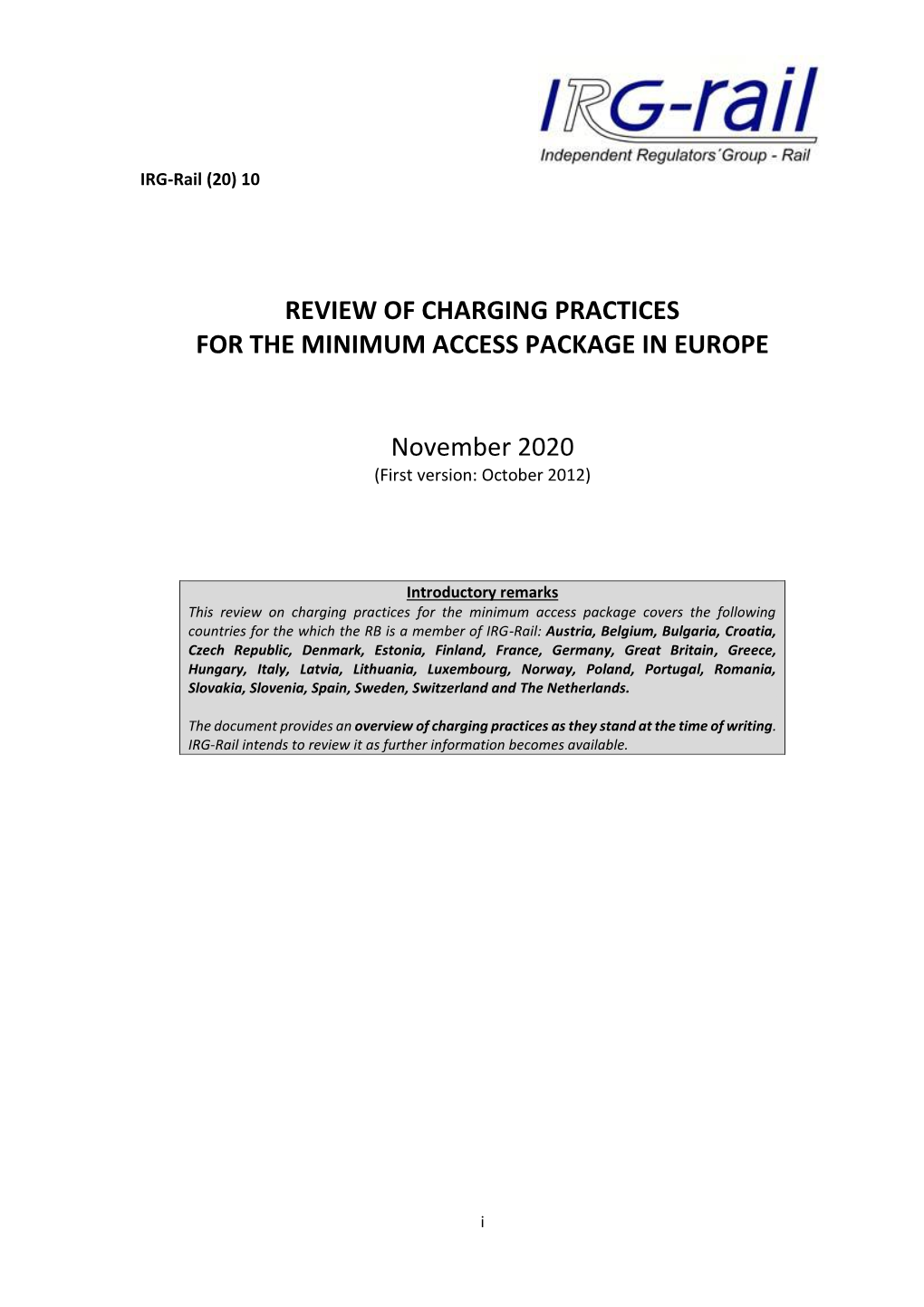 Overview of Charging Practices for the Minimum Access Package in Europe