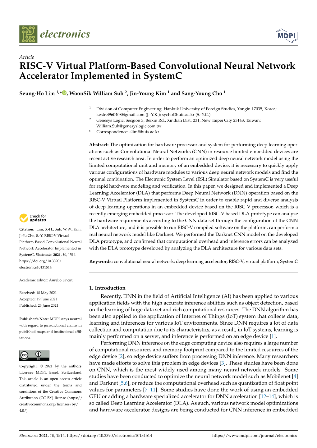 RISC-V Virtual Platform-Based Convolutional Neural Network Accelerator Implemented in Systemc