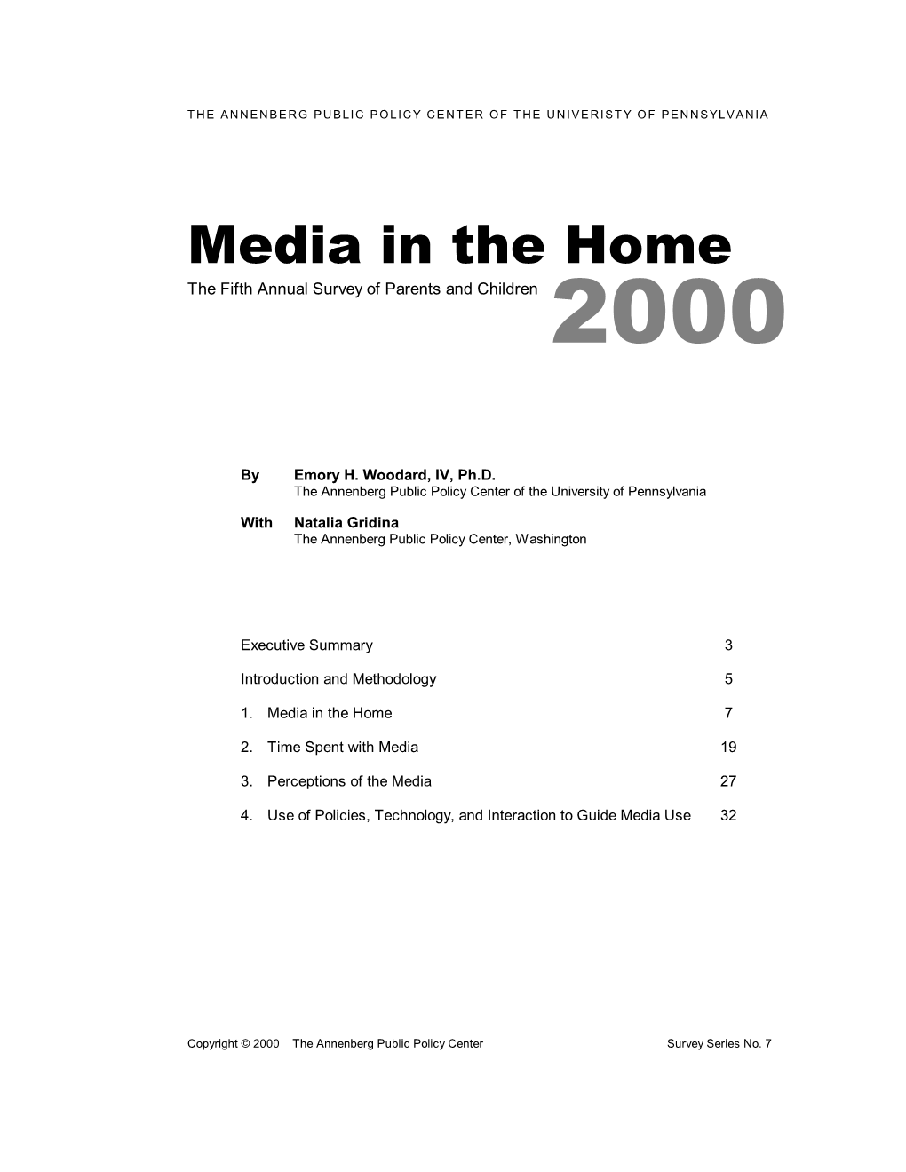 Media in the Home the Fifth Annual Survey of Parents and Children 2000
