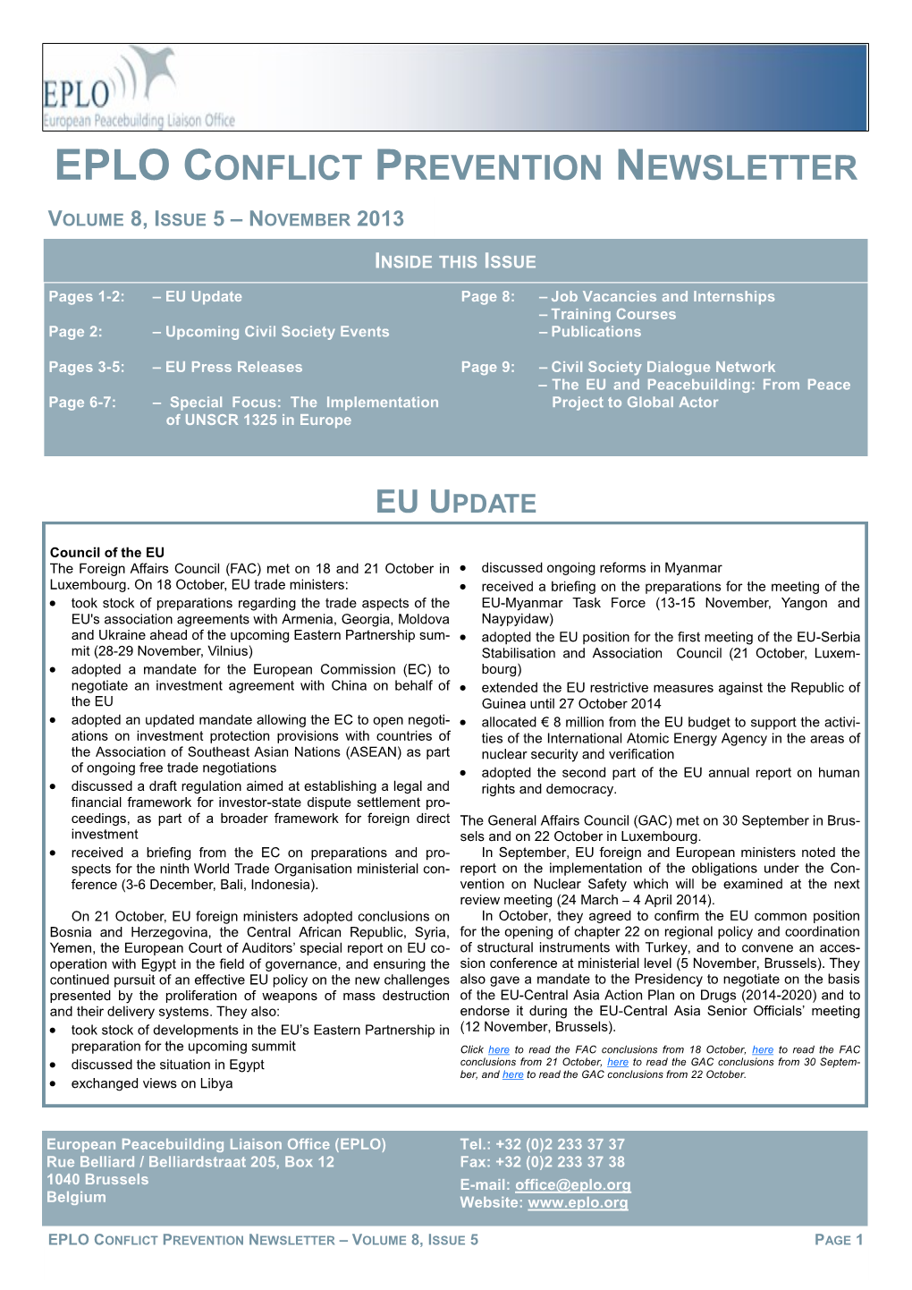 Eplo Conflict Prevention Newsletter