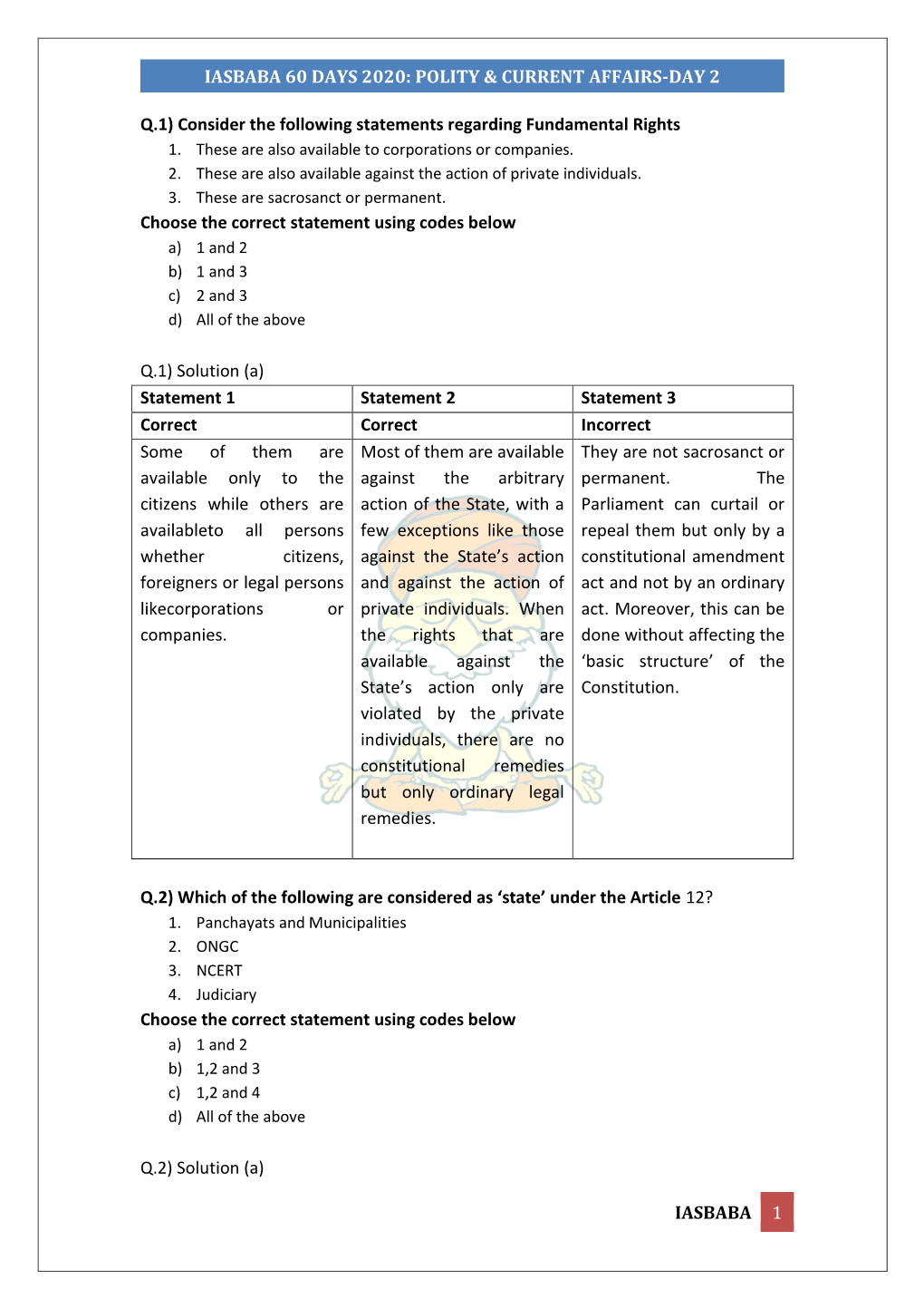 Iasbaba 60 Days 2020: Polity & Current Affairs-Day 2