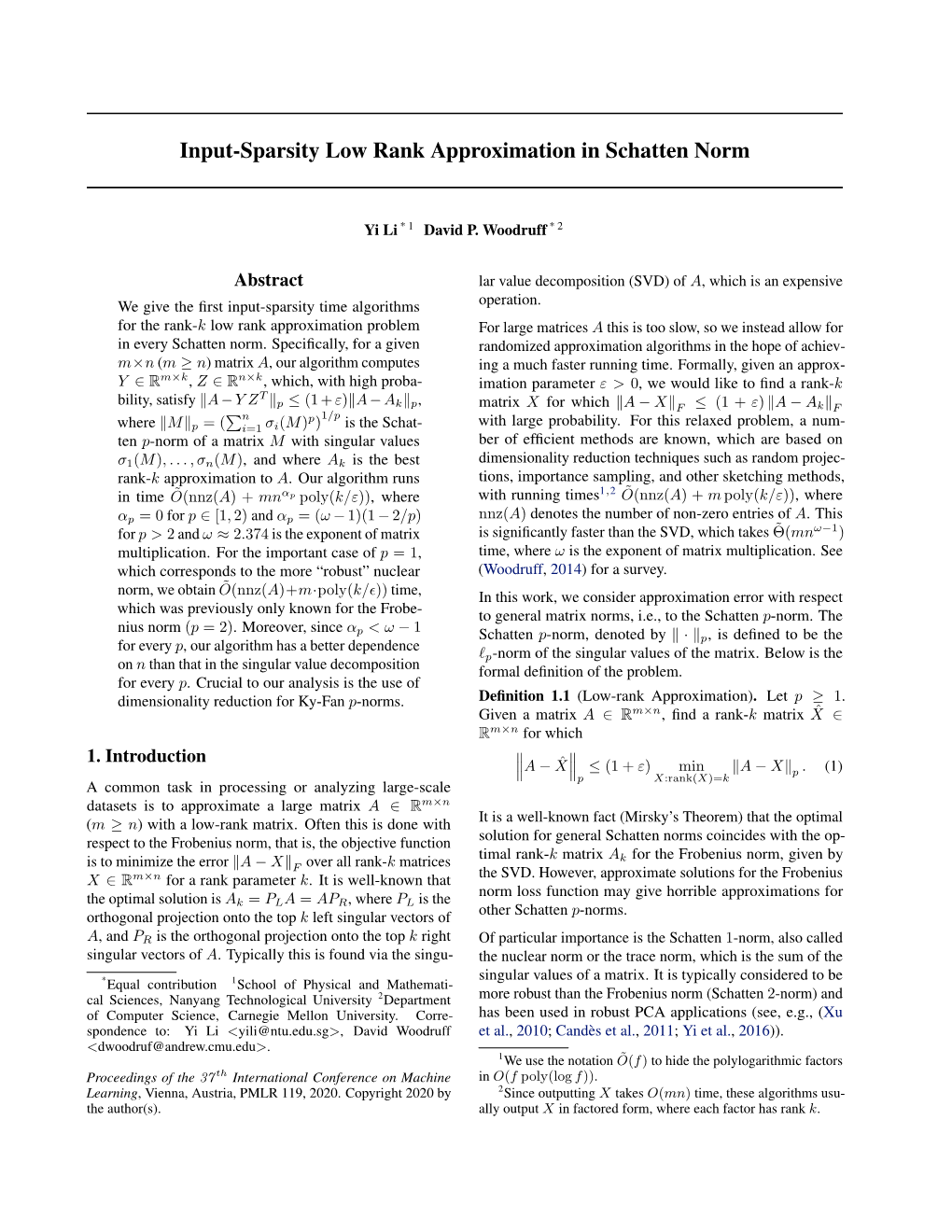 Input-Sparsity Low Rank Approximation in Schatten Norm