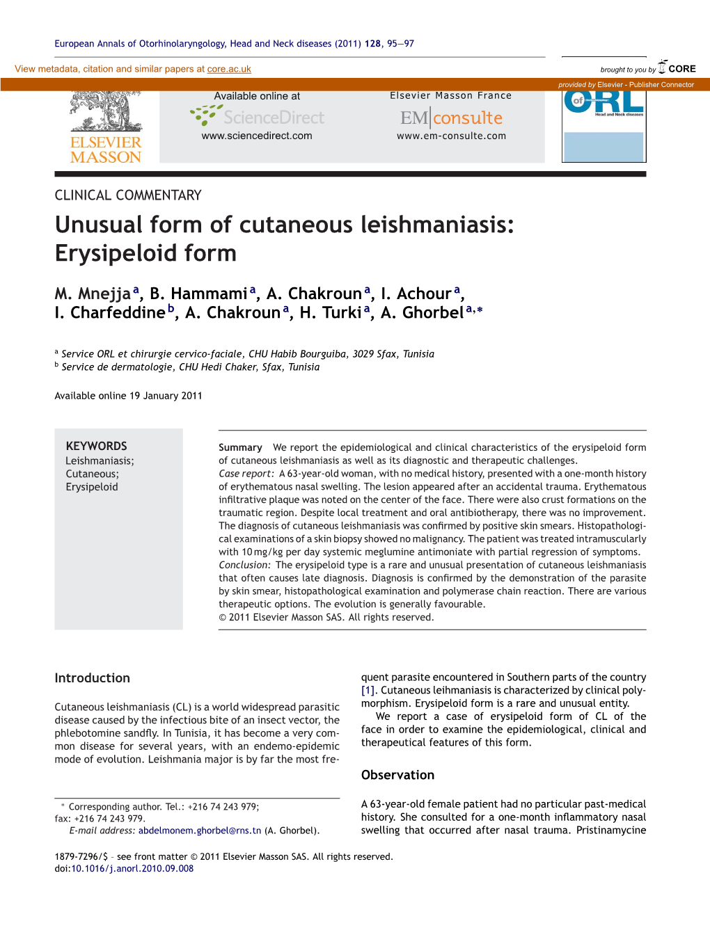 Unusual Form of Cutaneous Leishmaniasis: Erysipeloid Form