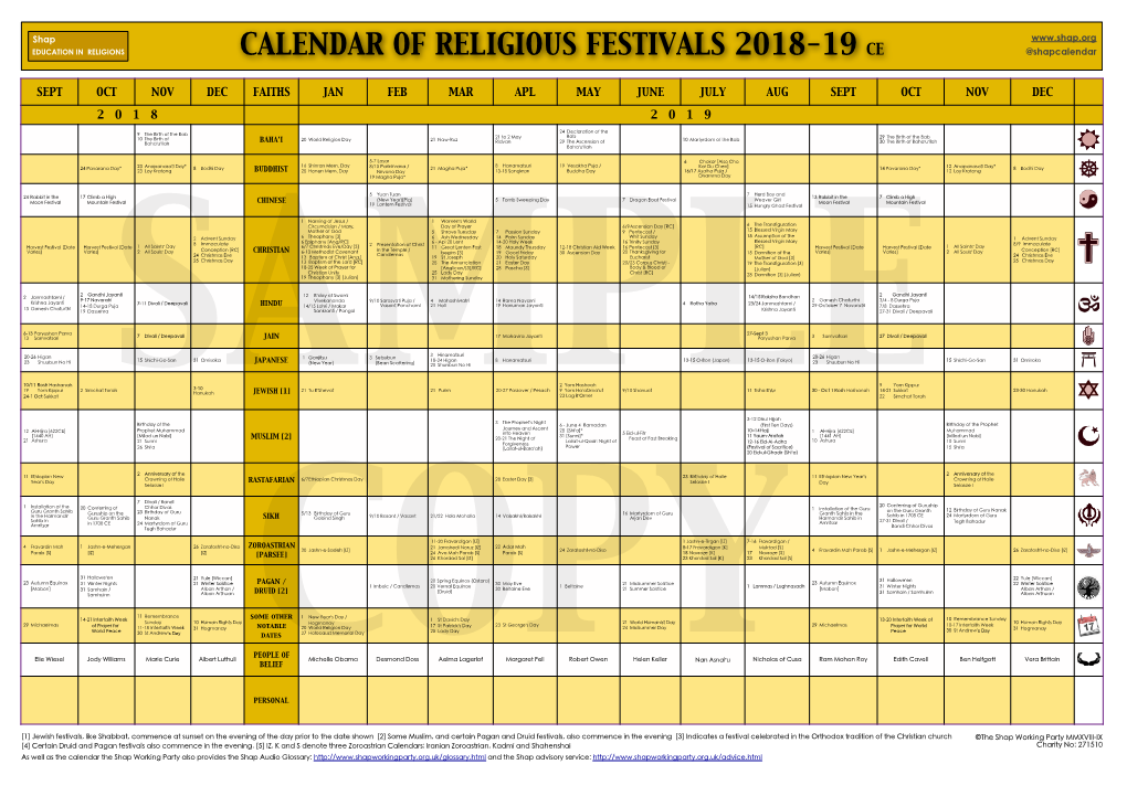 CALENDAR of RELIGIOUS FESTIVALS 2018-19 CE @Shapcalendar