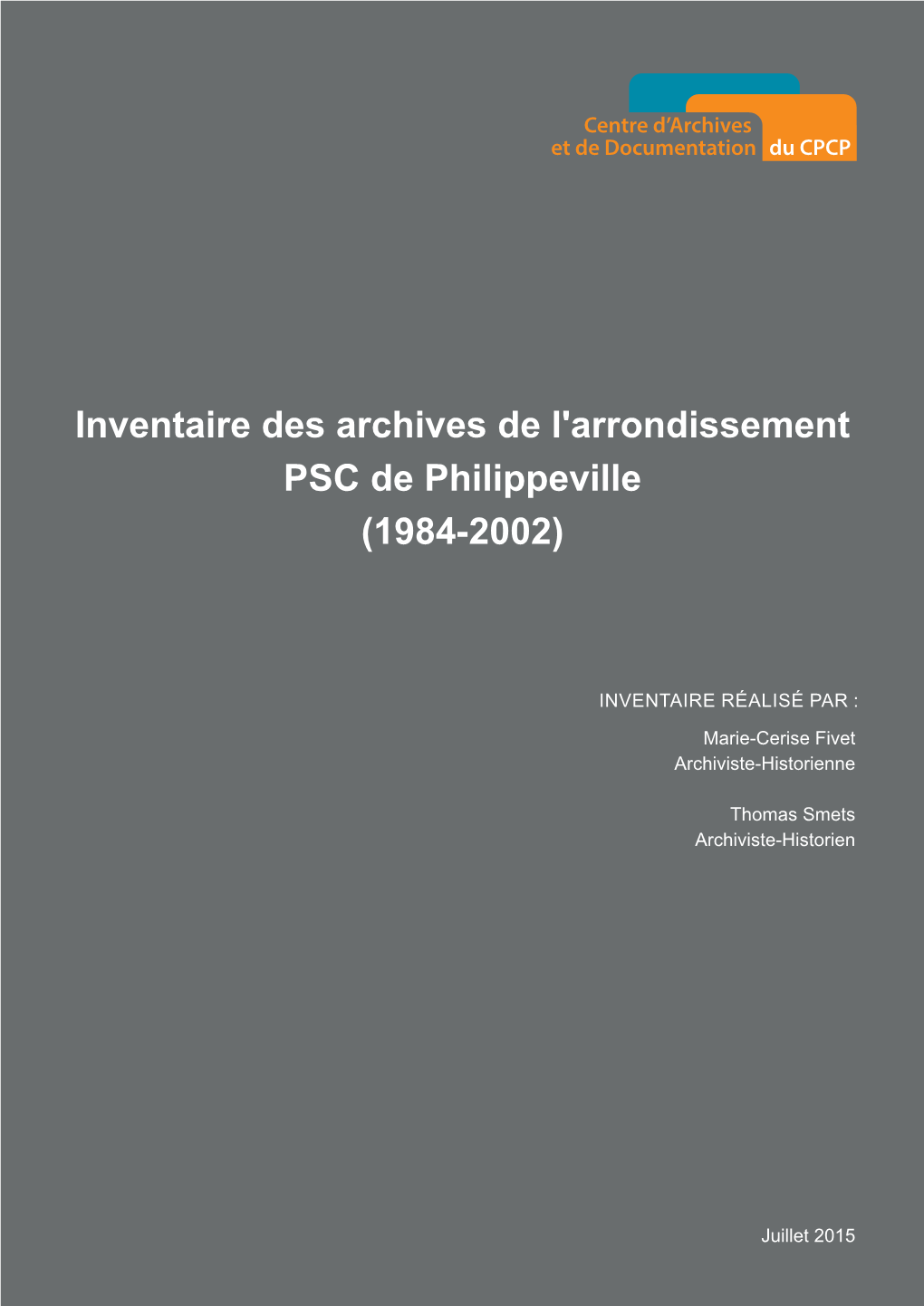 Inventaire Des Archives De L'arrondissement PSC De