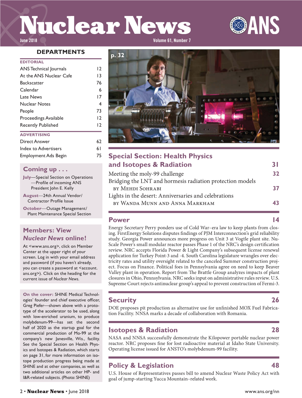 Special Section: Health Physics and Isotopes & Radiation 31 Coming Up