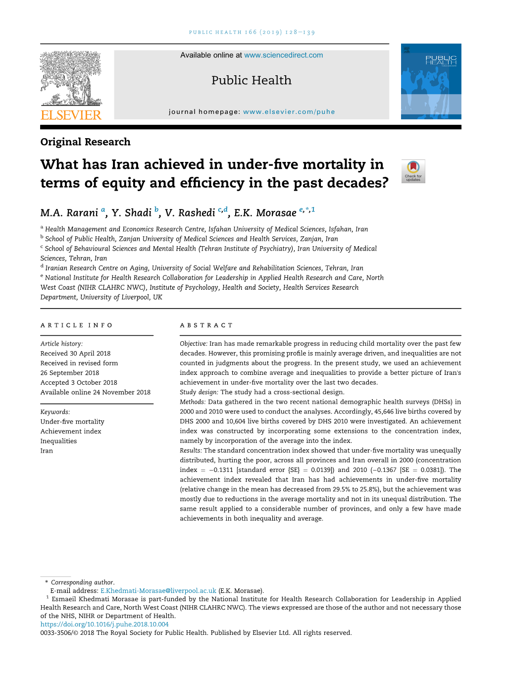 What Has Iran Achieved in Under-Five Mortality in Terms of Equity And