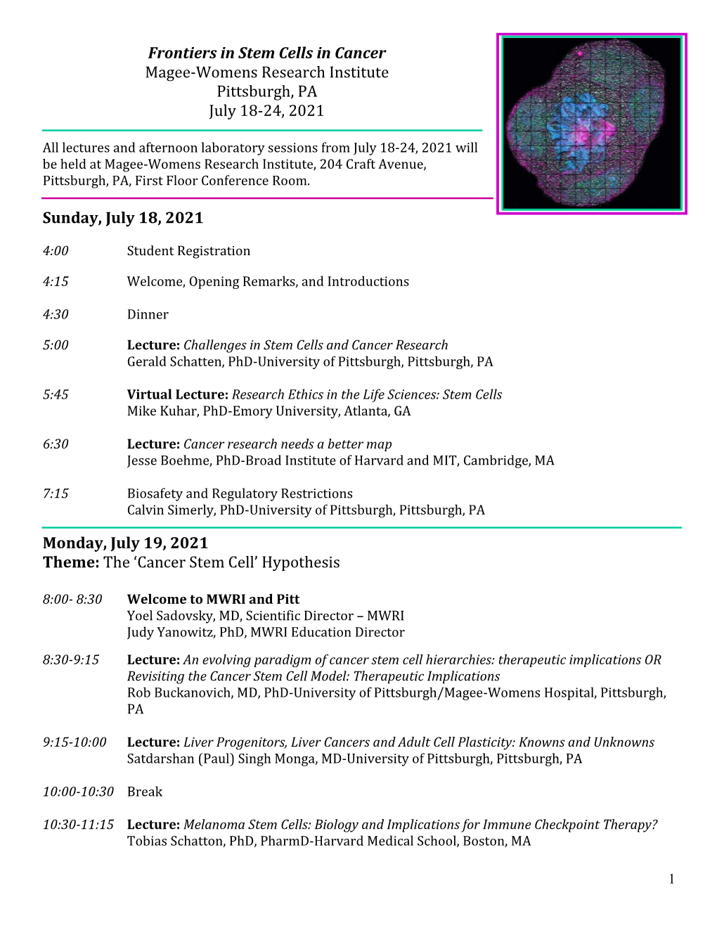 Frontiers in Stem Cells in Cancer Magee-Womens Research Institute