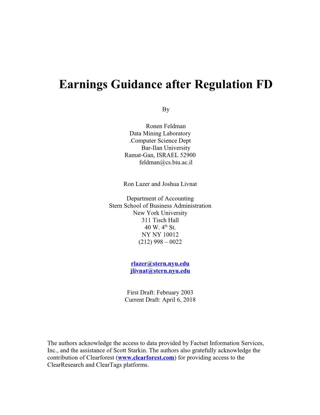 Earnings Guidance After Regulation FD