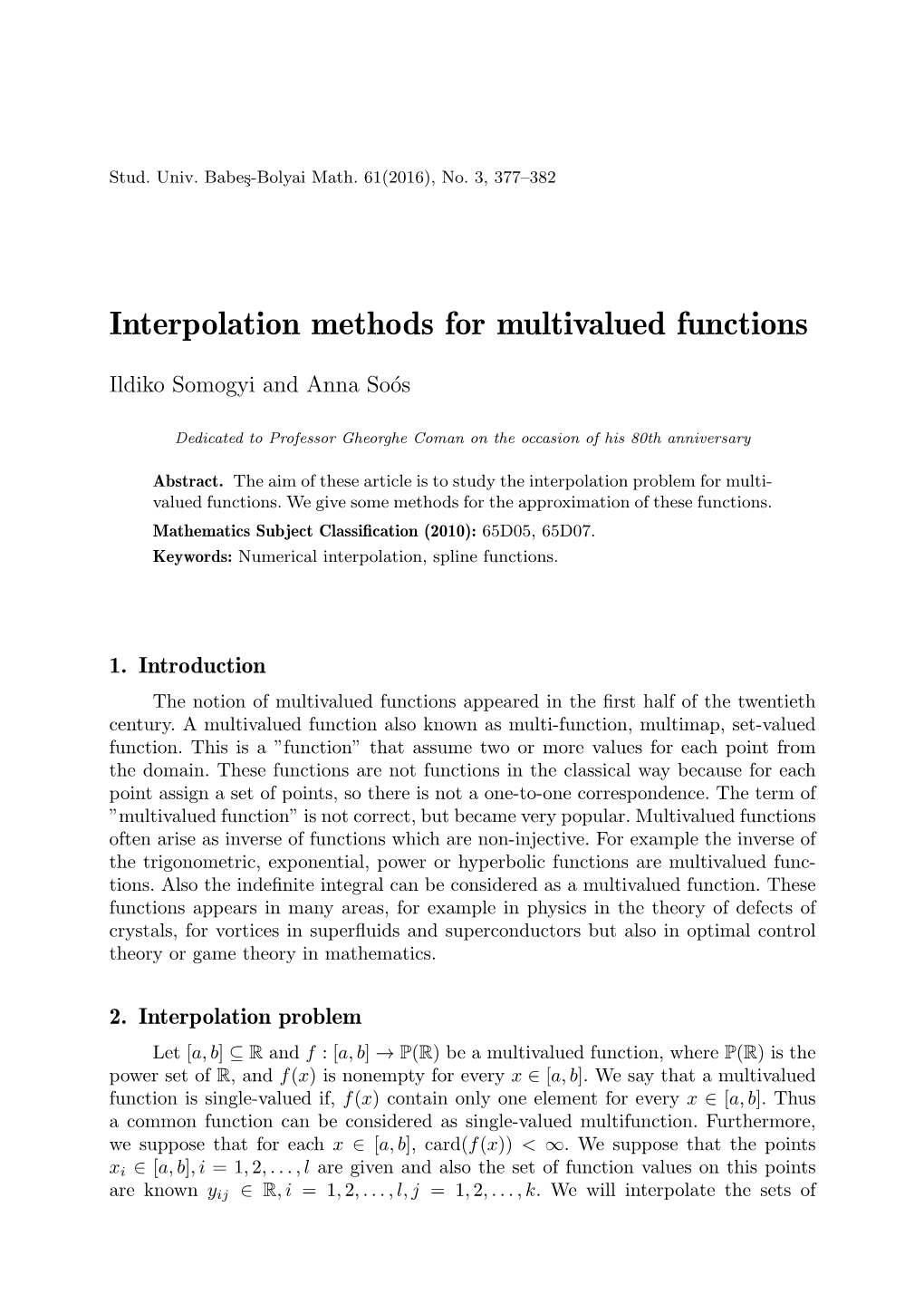 Interpolation Methods for Multivalued Functions
