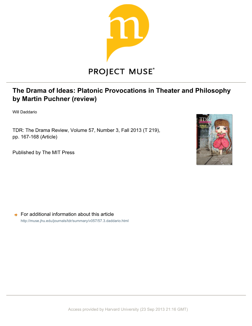 Platonic Provocations in Theater and Philosophy by Martin Puchner (Review)