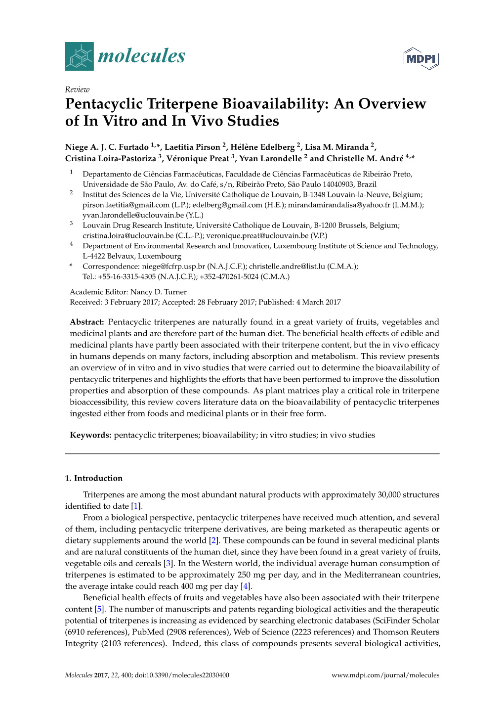 Pentacyclic Triterpene Bioavailability: an Overview of in Vitro and in Vivo Studies