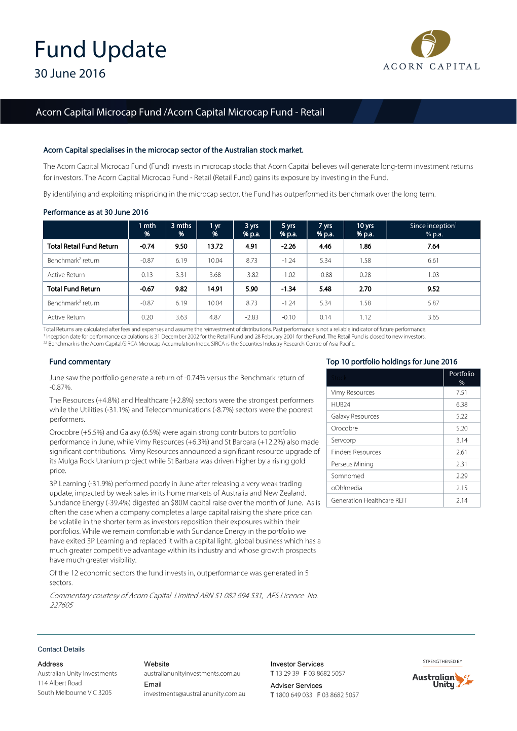 Fund Update 30 June 2016