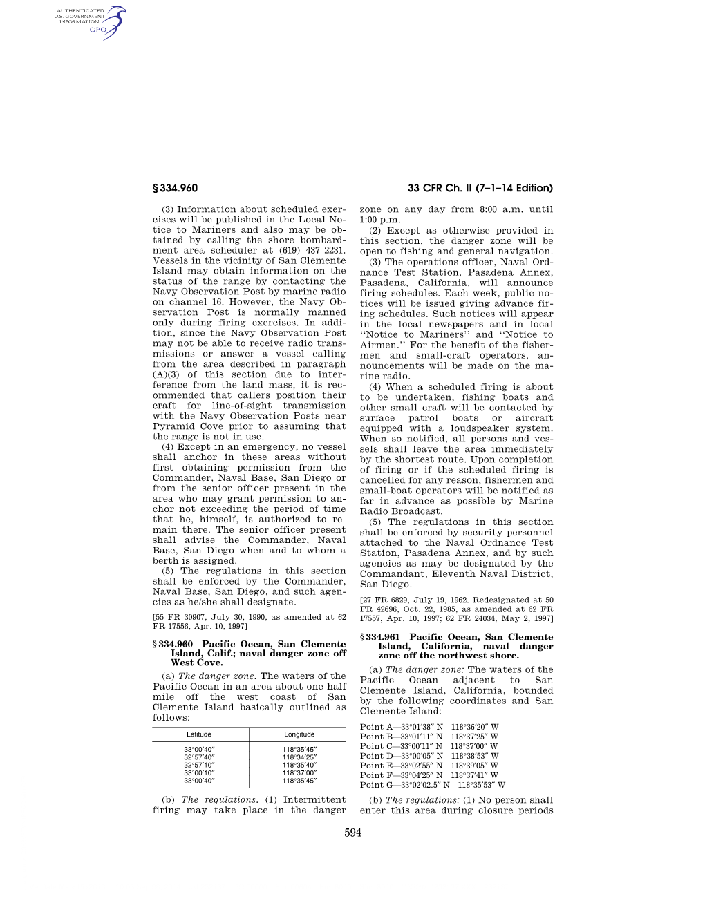 33 CFR Ch. II (7–1–14 Edition) § 334.960