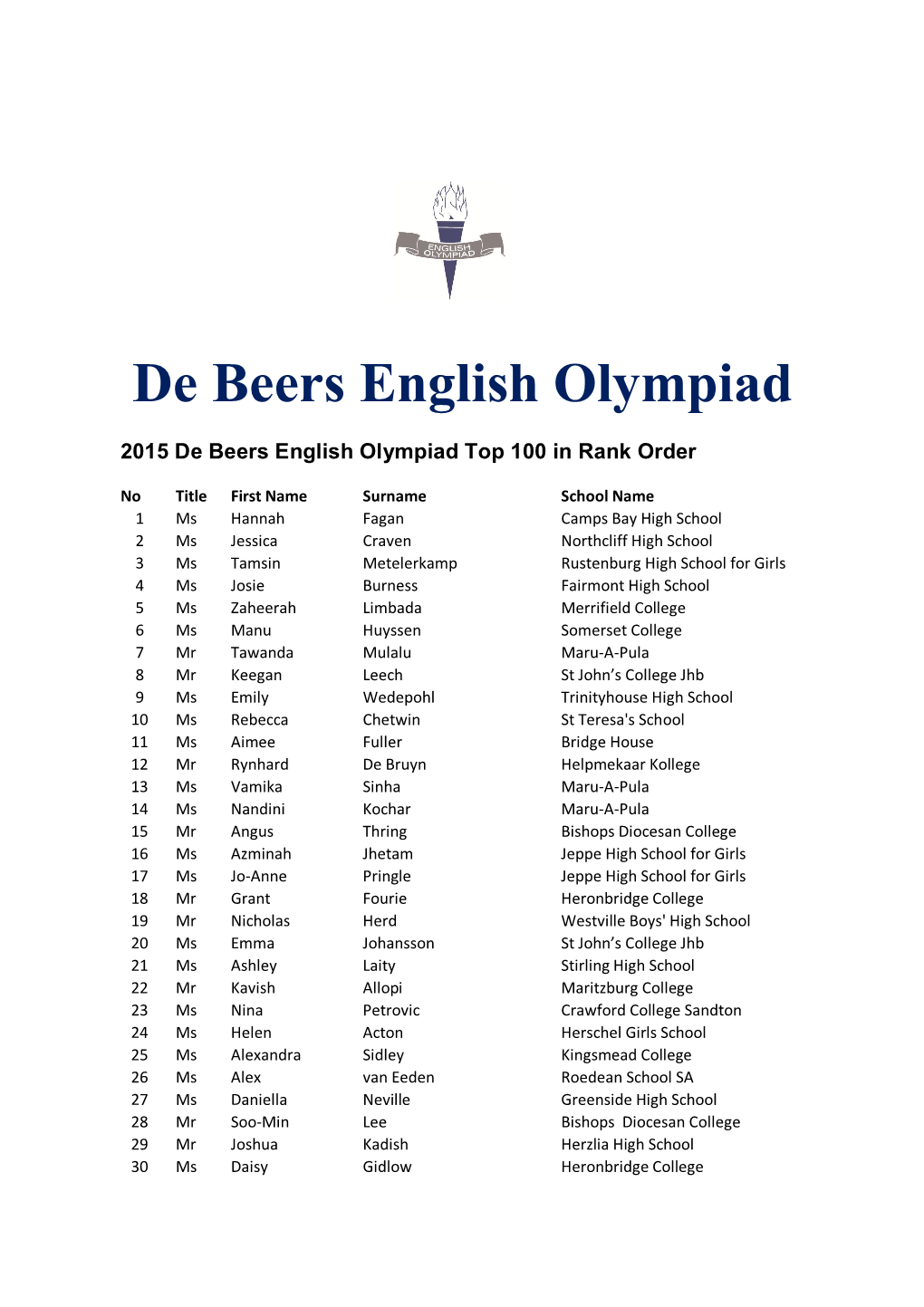 De Beers English Olympiad