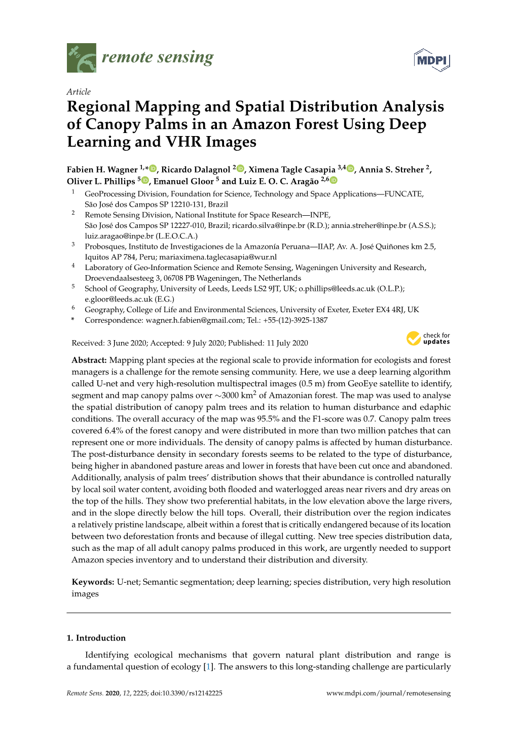 Regional Mapping and Spatial Distribution Analysis of Canopy Palms in an Amazon Forest Using Deep Learning and VHR Images