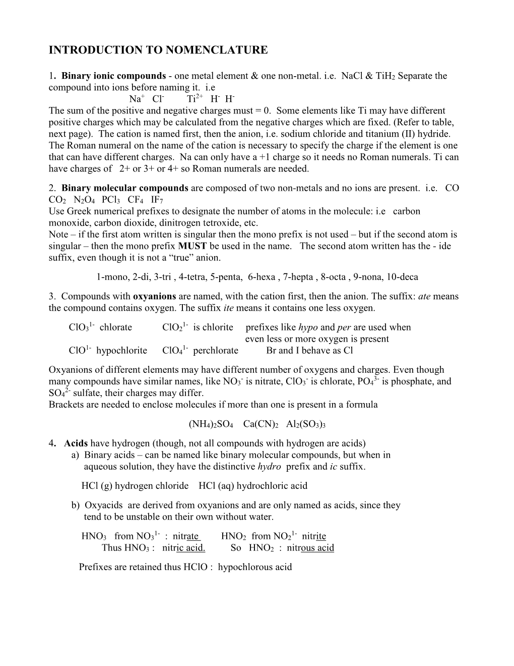 Introduction to Nomenclature