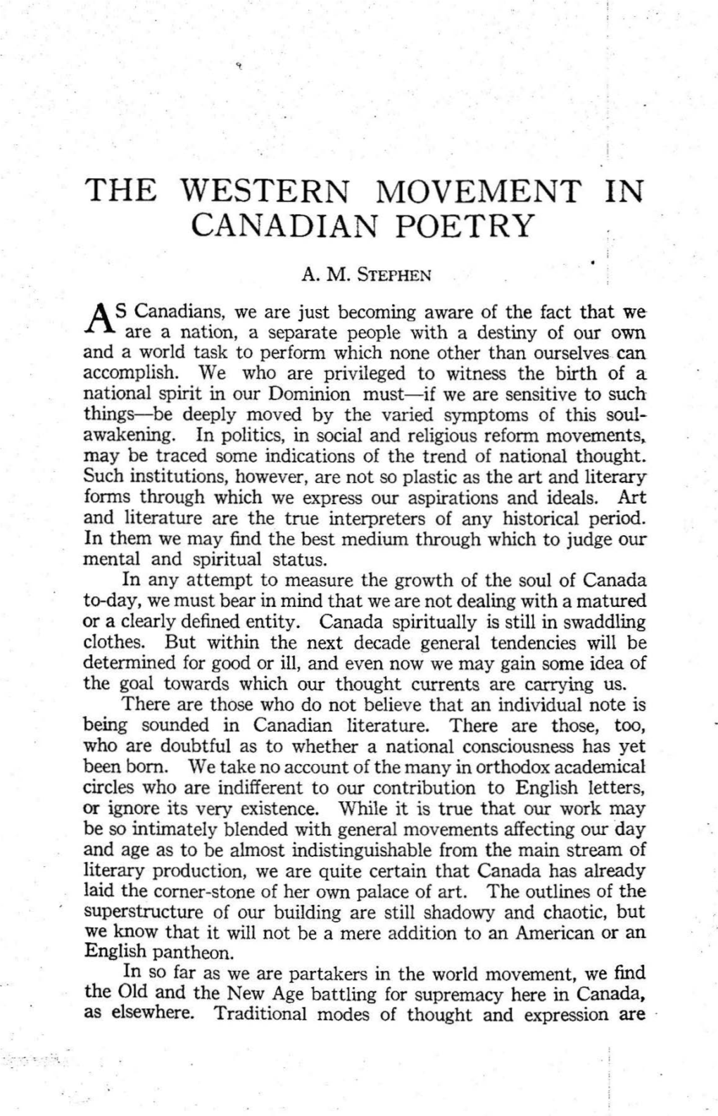 The Western Movement in Canadian Poetry