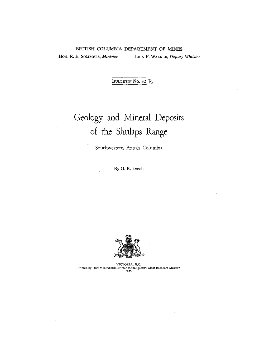 Geology and Mineral Deposits of the Shulaps Range, Southwestern British Columbia