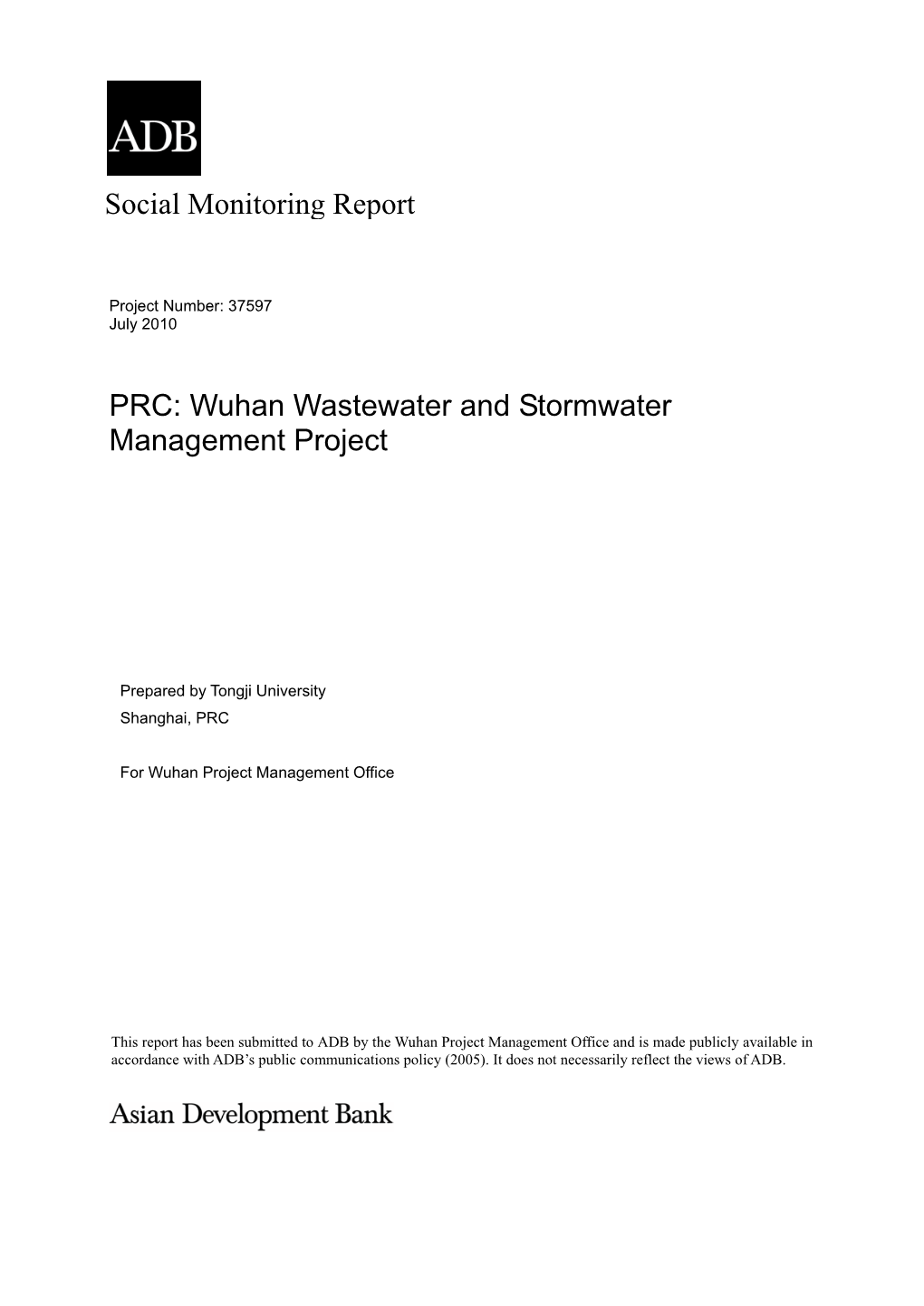 Social Monitoring Report PRC: Wuhan Wastewater and Stormwater