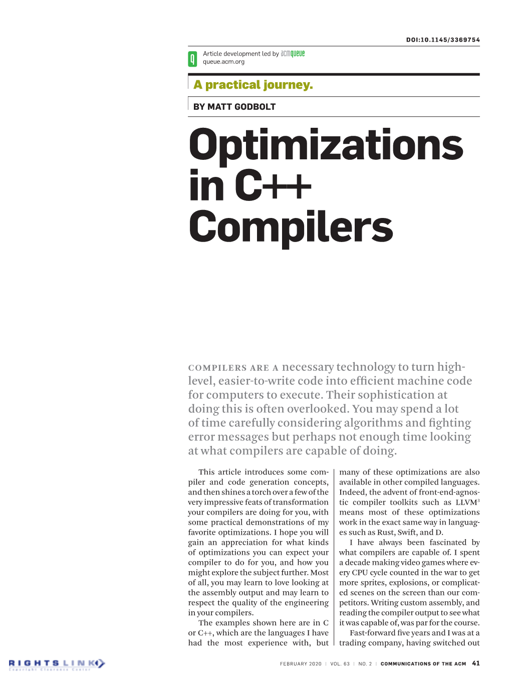 Optimizations in C++ Compilers