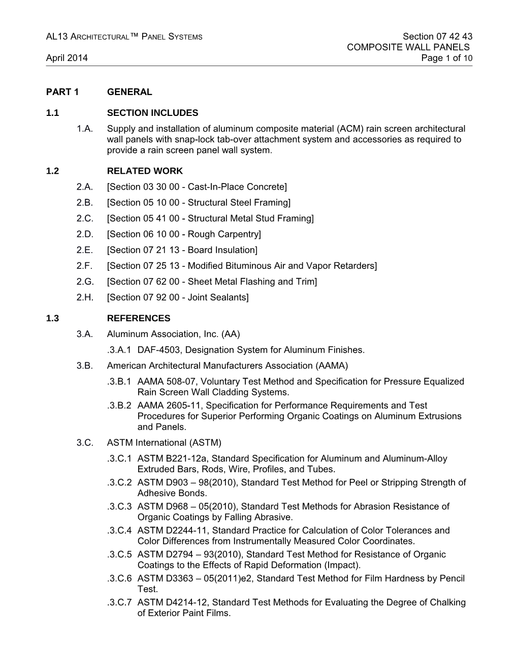 AL13 Architectural Panel Systems Section 07 42 43