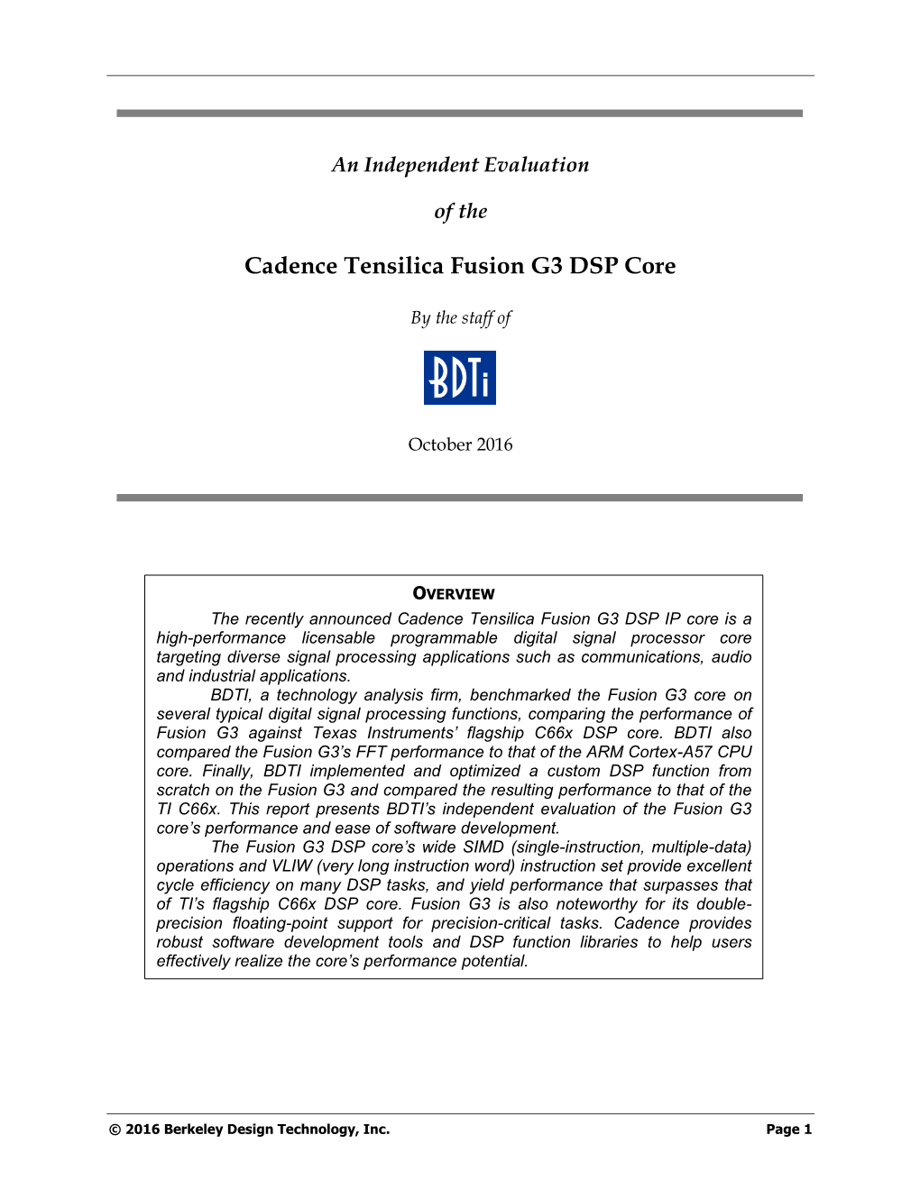 Cadence Tensilica Fusion G3 DSP Core