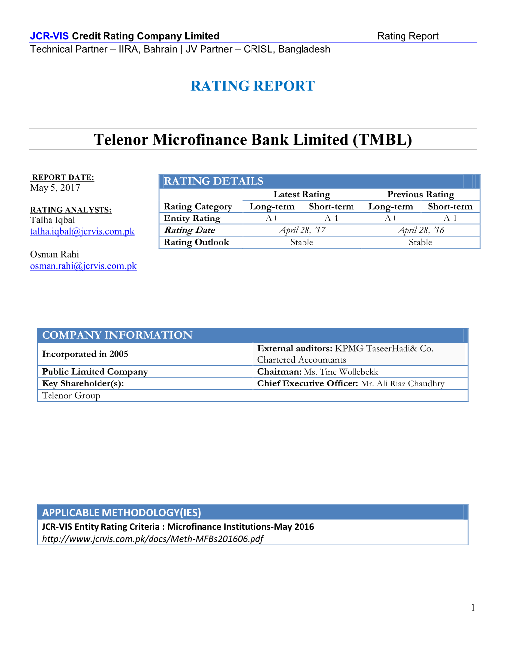 Telenor Microfinance Bank Limited (TMBL)