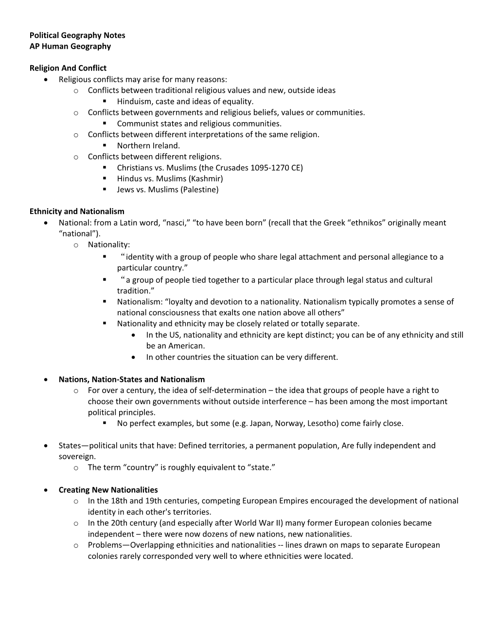 Political Geography Notes