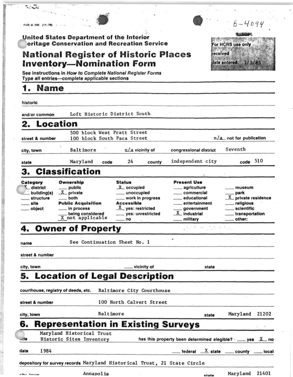 National Register of Historic Places Inventory—Nomination Form 1. Name