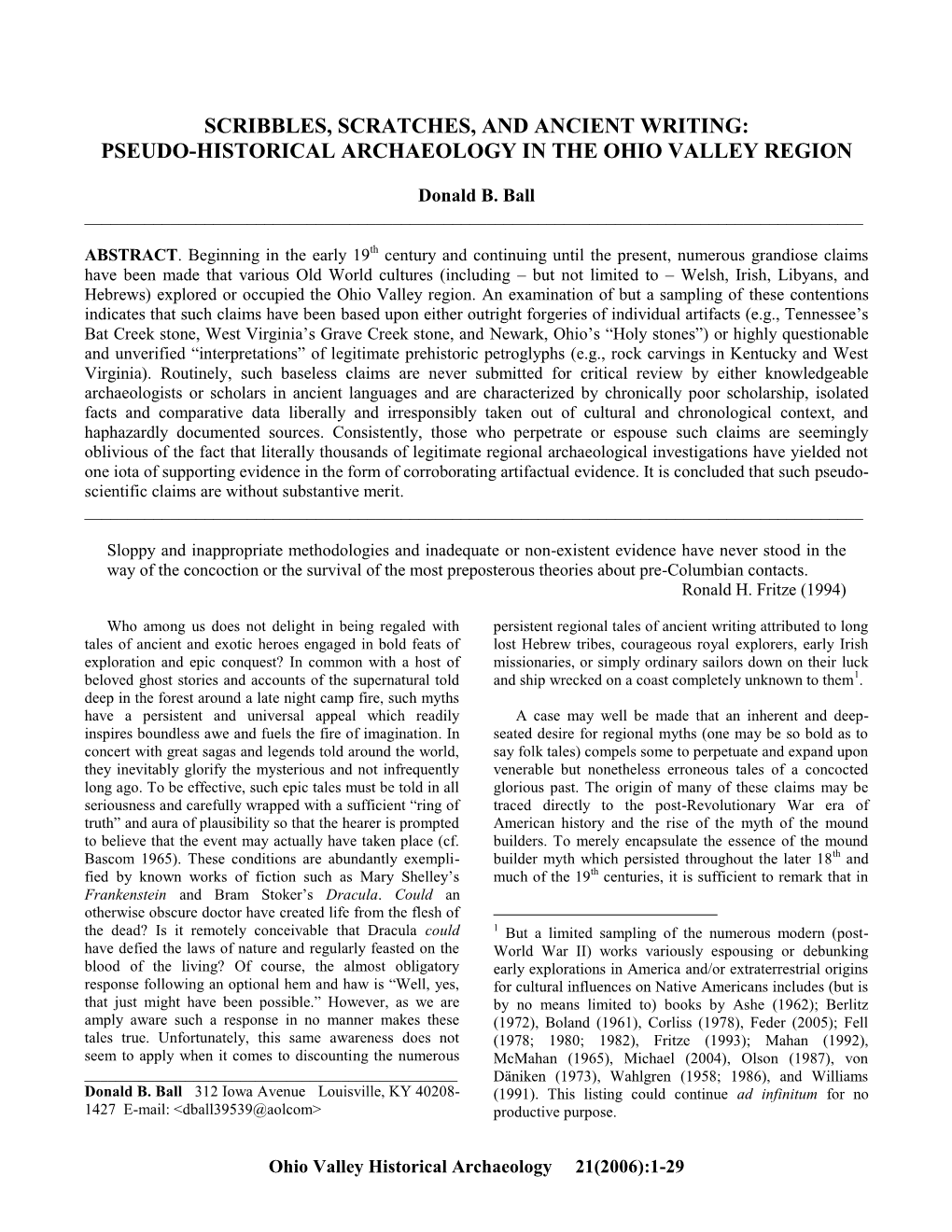 Scribbles, Scratches, and Ancient Writing: Pseudo-Historical Archaeology in the Ohio Valley Region