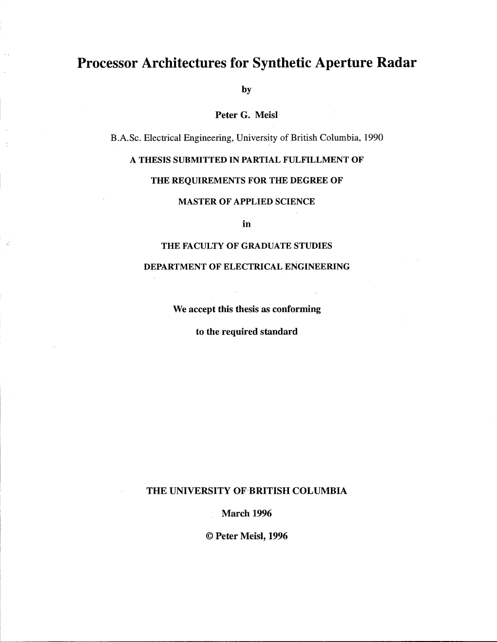 Processor Architectures for Synthetic Aperture Radar