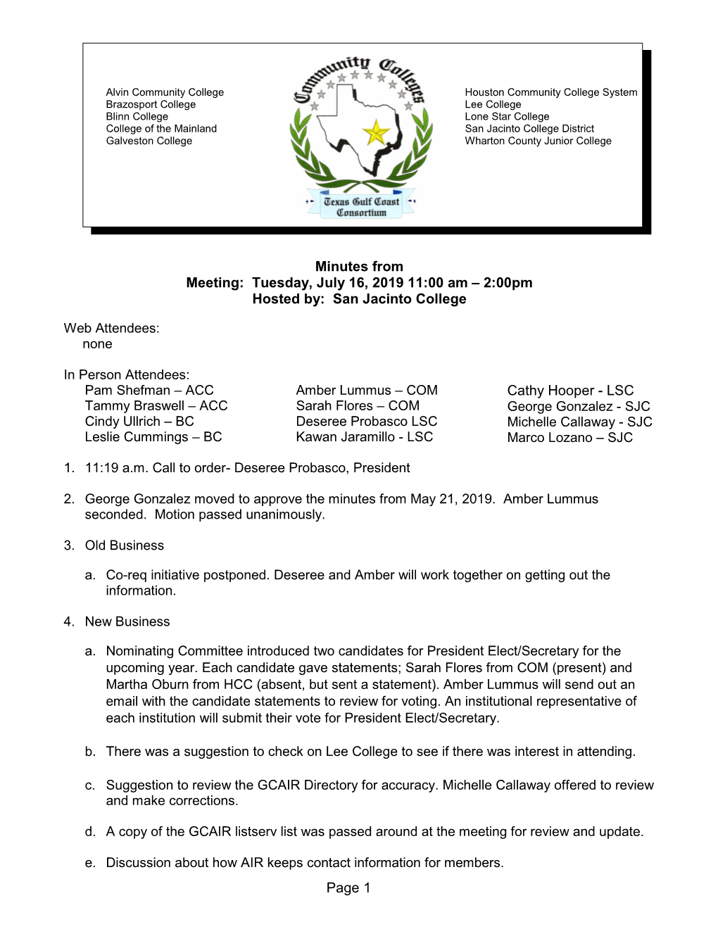 Page 1 Minutes from Meeting: Tuesday, July