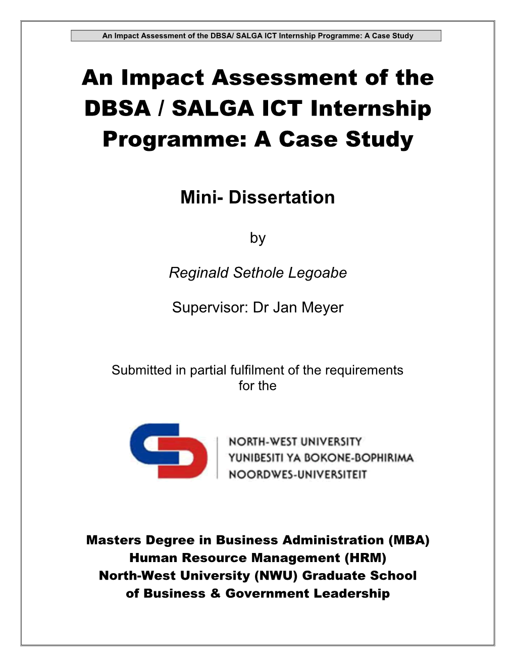 An Impact Assessment of the DBSA/ SALGA ICT Internship Programme: a Case Study