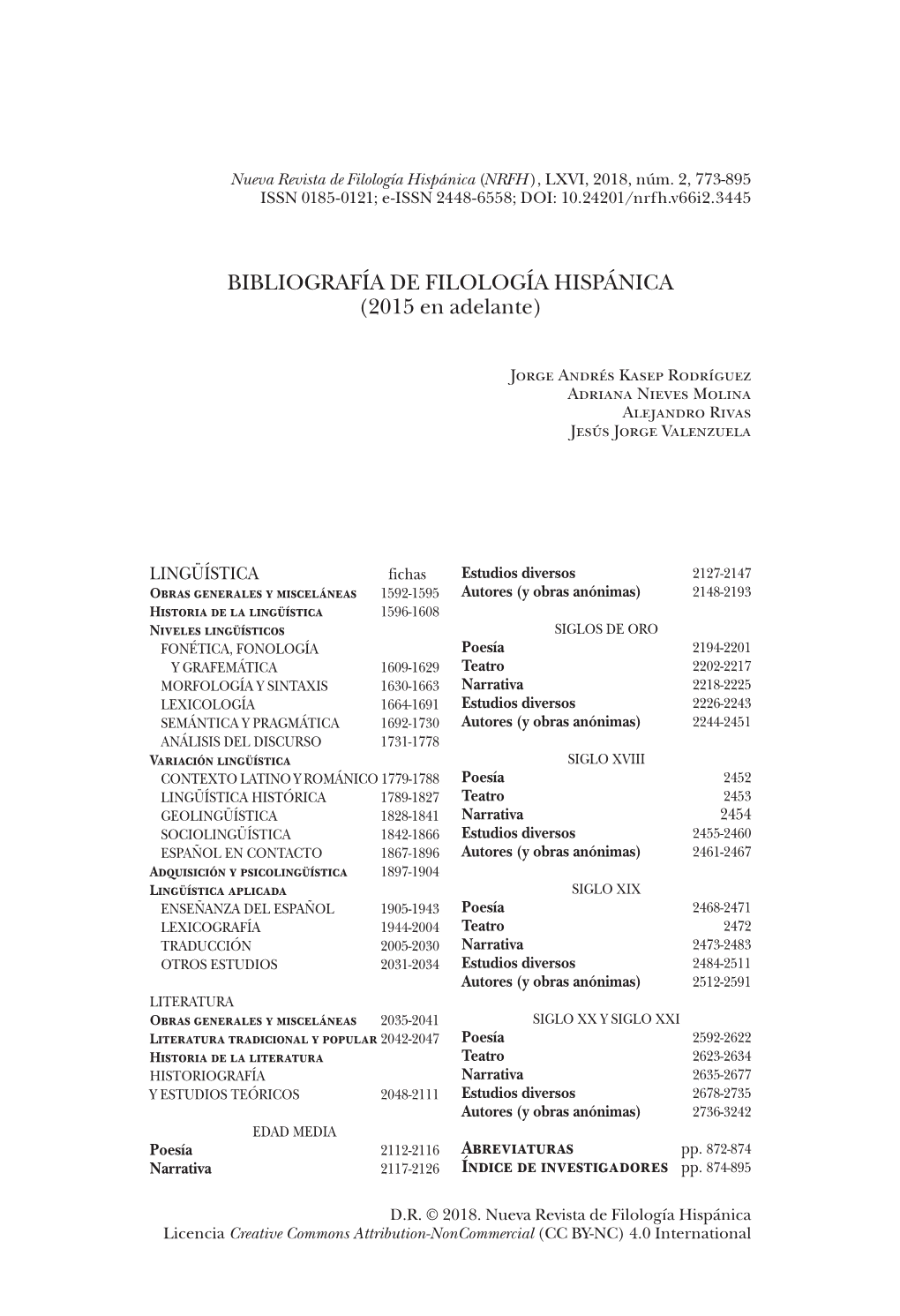 BI BLIO GRA FÍA DE FILOLOGÍA HISPÁNICA (2015 En Adelante)