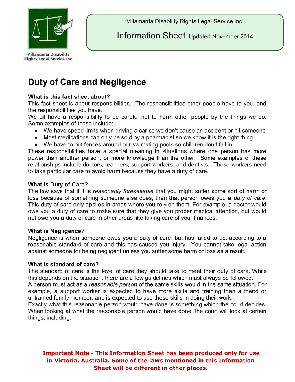 Duty of Care and Negligence