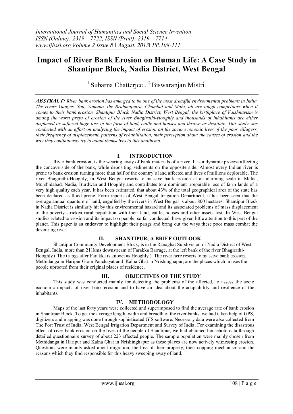 Impact of River Bank Erosion on Human Life: a Case Study in Shantipur Block, Nadia District, West Bengal