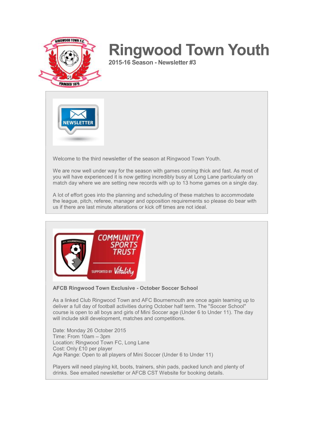 Ringwood Town Youth 2015-16 Season - Newsletter #3