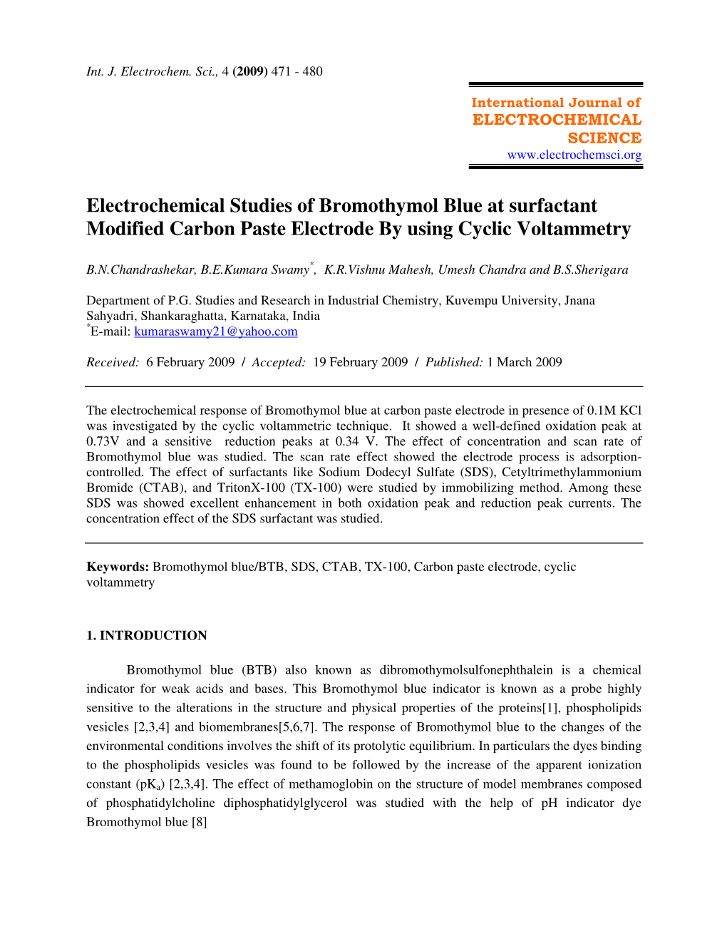 Electrochemical Studies of Bromothymol Blue at Surfactant Modified Carbon Paste Electrode by Using Cyclic Voltammetry