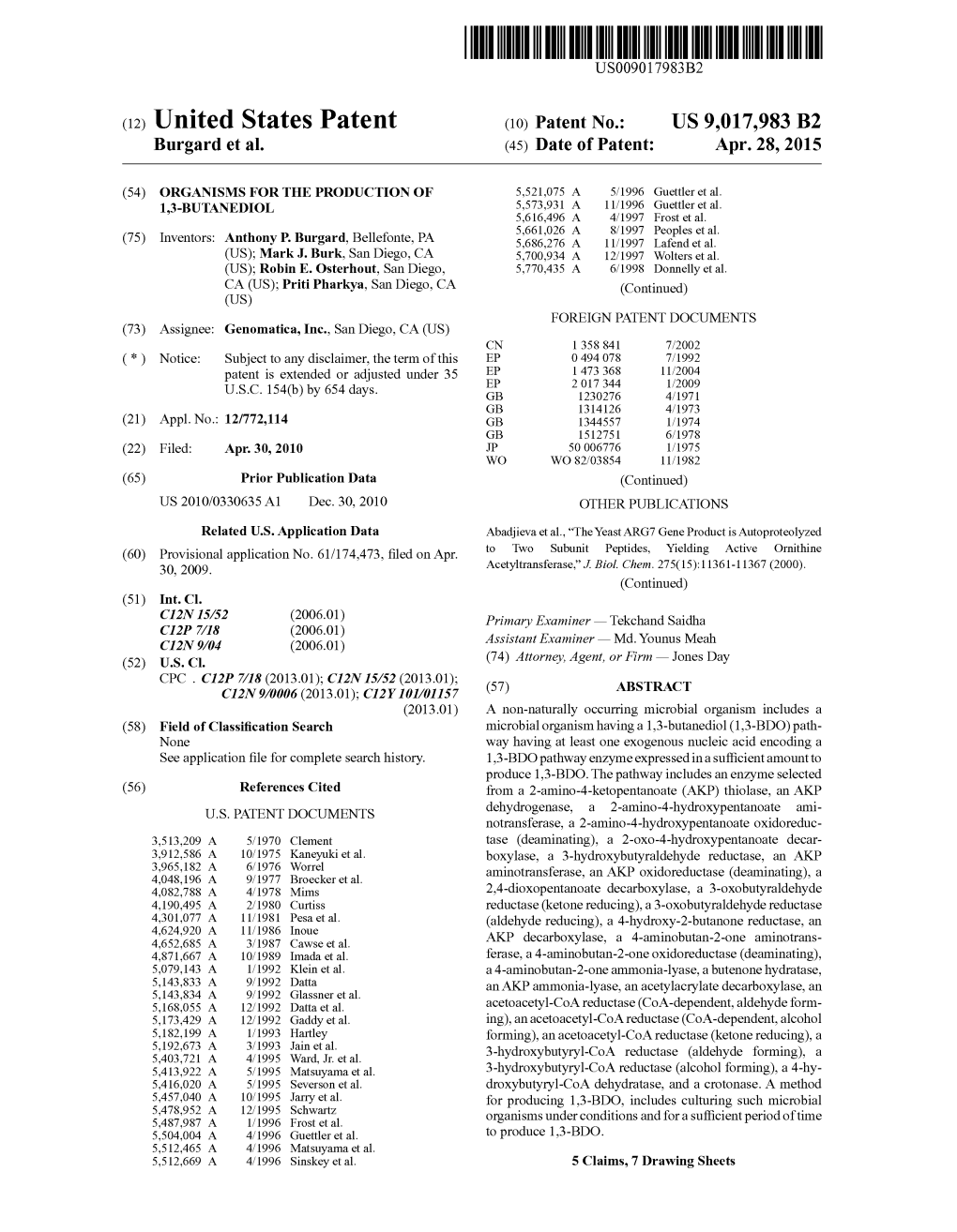 (12) United States Patent (10) Patent No.: US 9,017,983 B2 Burgard Et Al