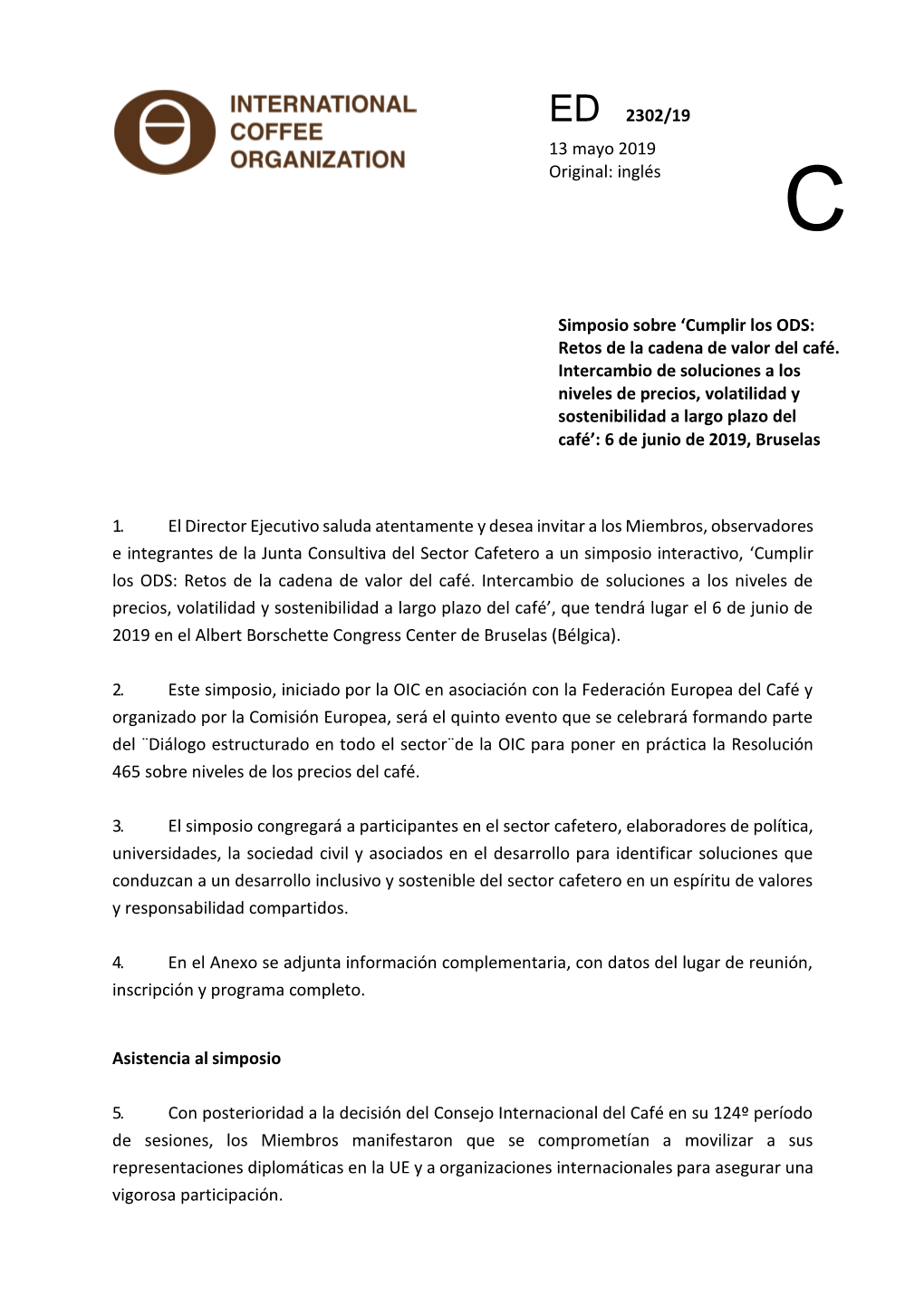 ED 2302/19 13 Mayo 2019 Original: Inglés Simposio Sobre 'Cumplir Los