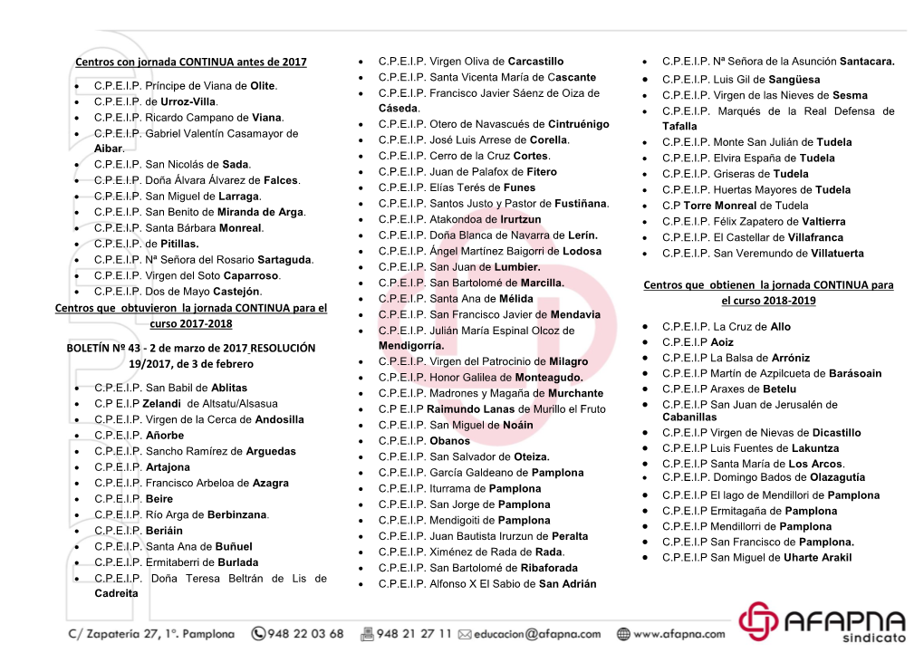 Centros Con Jornada CONTINUA Antes De 2017  C.P.E.I.P